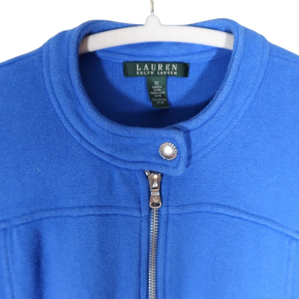 LAUREN RALPH LAUREN Full Zip Cotton Sweater Jacket Size 1X Preppy Classic - Picture 4 of 6